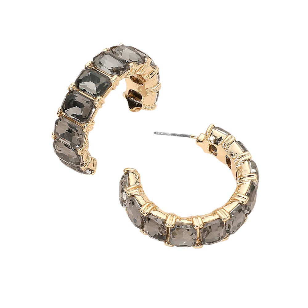 Faceted Rectangular Gem Curved Hoop Earrings