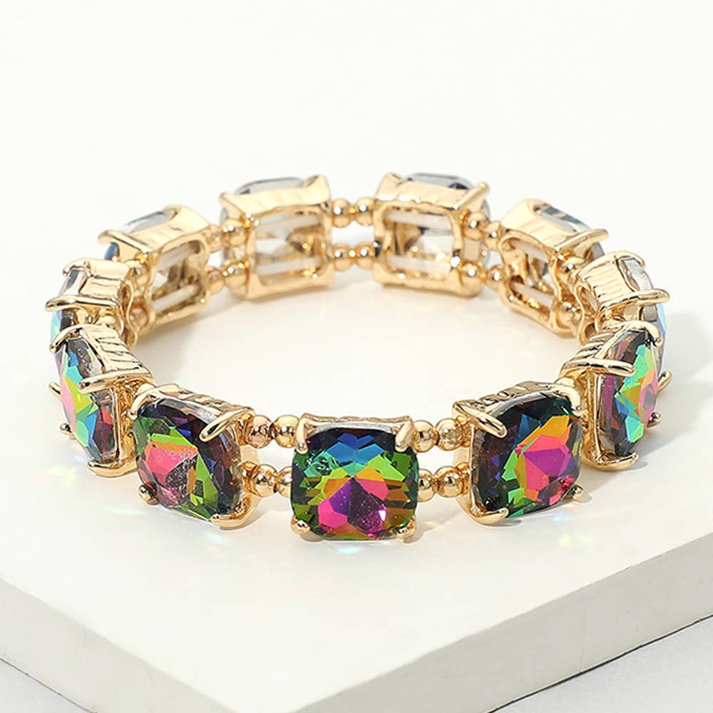 Cushion Square Stone Stretch Evening Bracelet