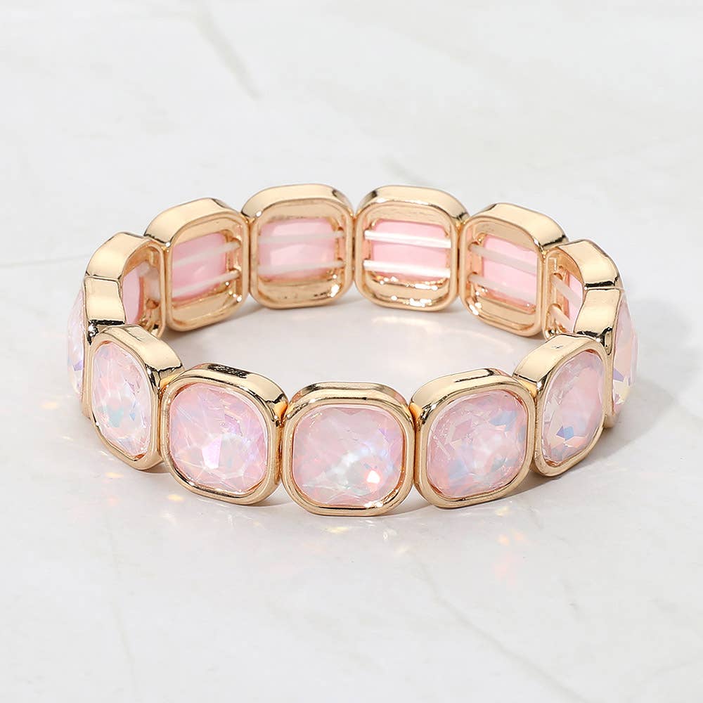 Faceted Cushion Gem Beaded Stretch Bracelet