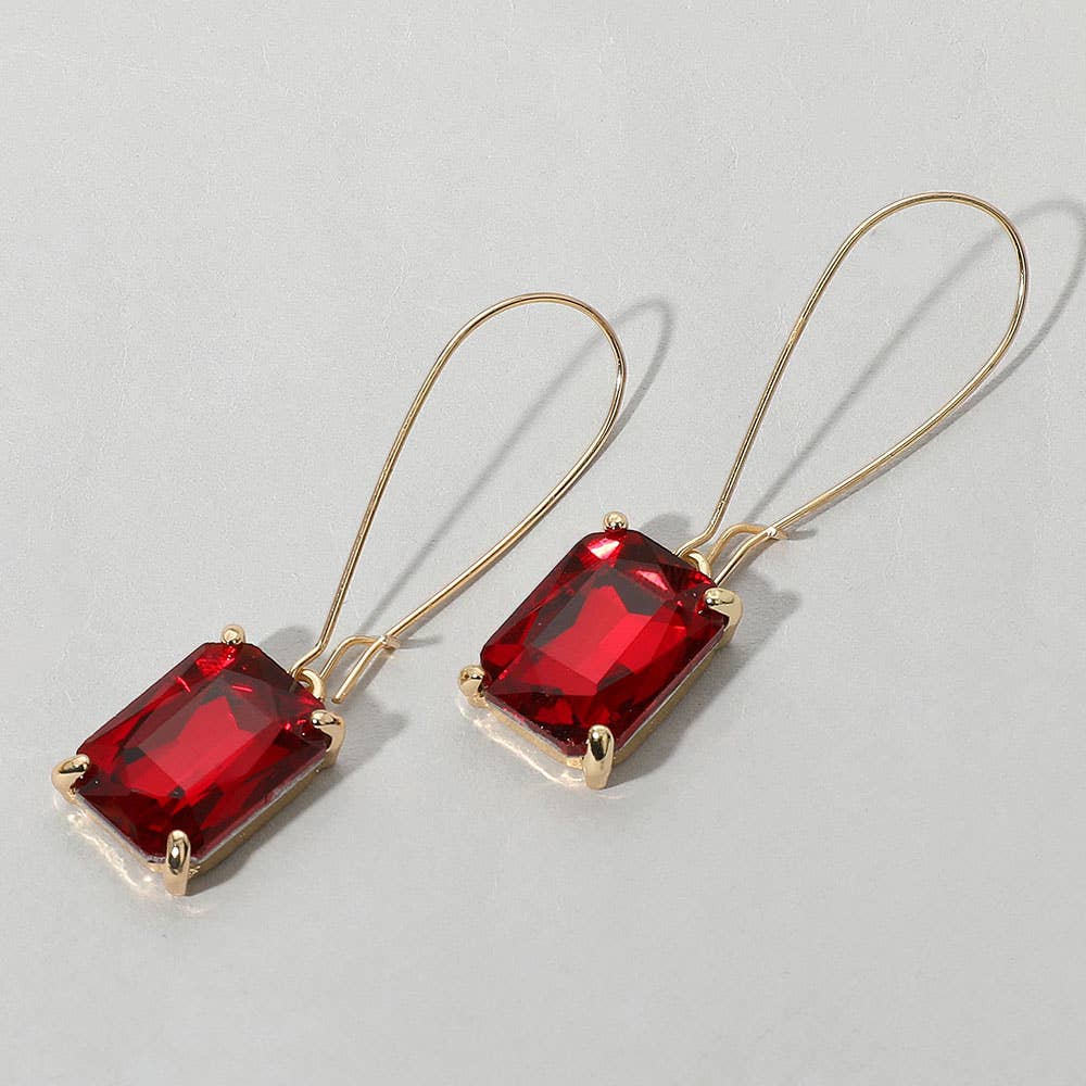 Emerald Cut Stone Dangle Evening Earrings