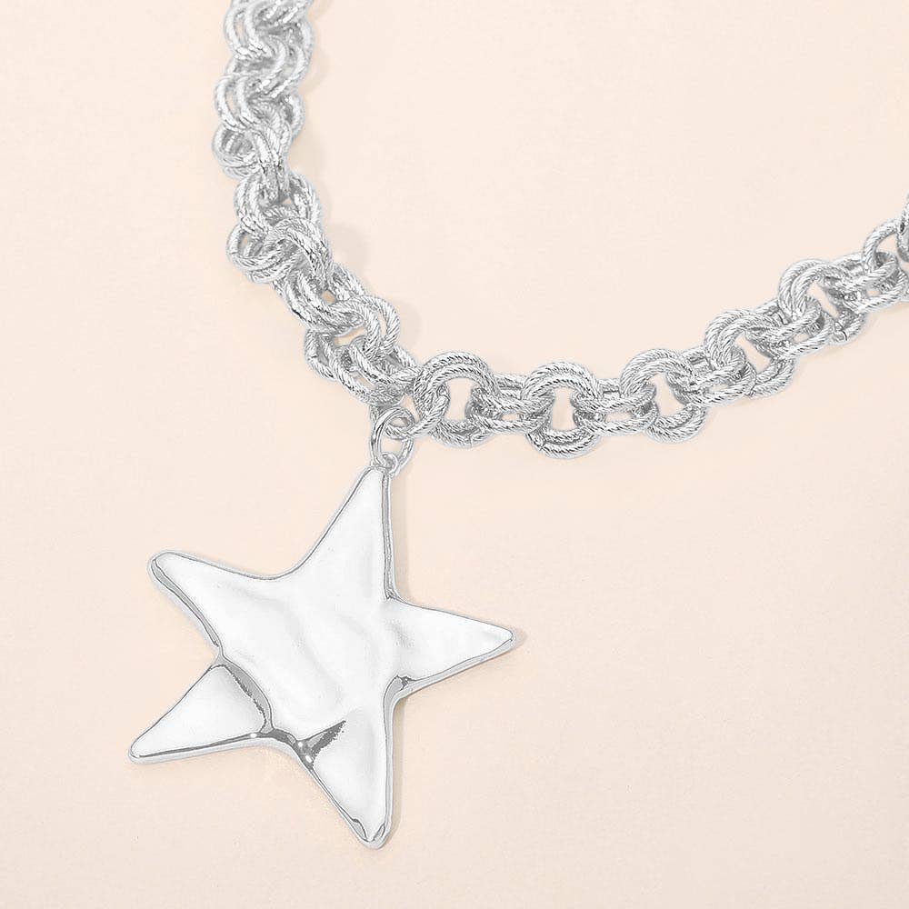 Metal Star Pendant Chunky Chain Necklace