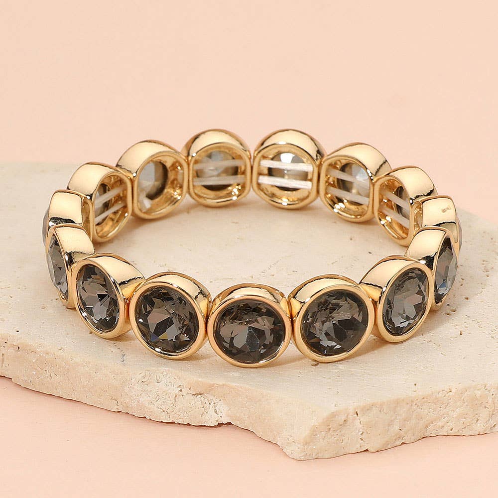 Faceted Round Gem Beaded Stretch Evening Bracelet
