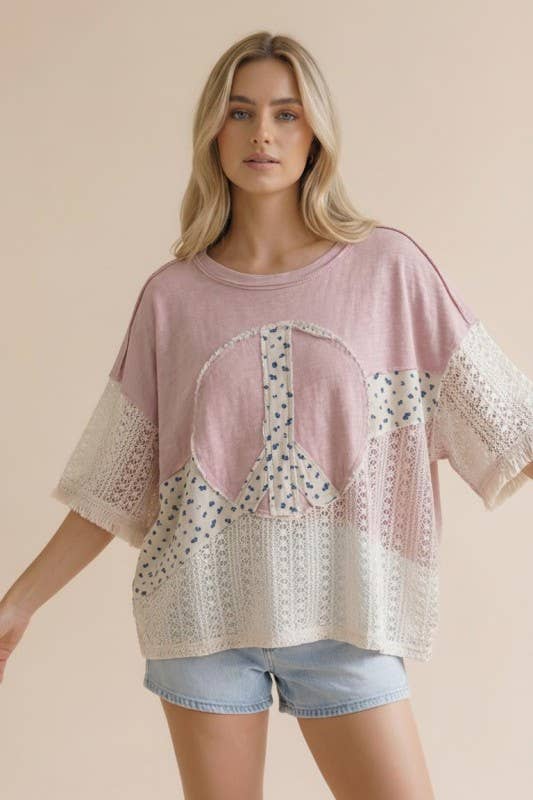 Peace Patches Floral and Crochet Knit Top