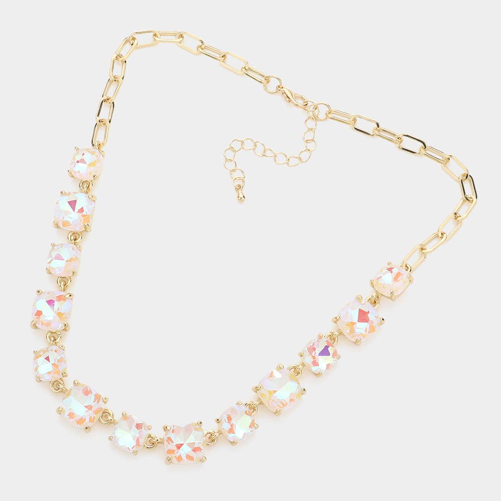 Cushion Square Stone Link Evening Necklace