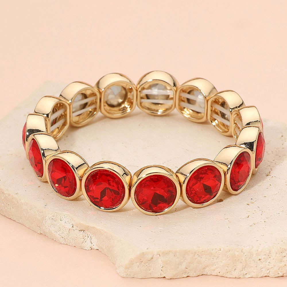 Faceted Round Gem Beaded Stretch Evening Bracelet