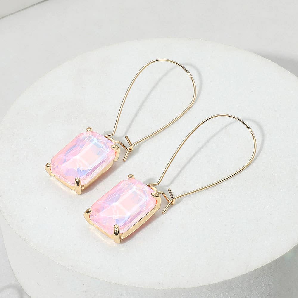 Emerald Cut Stone Dangle Evening Earrings