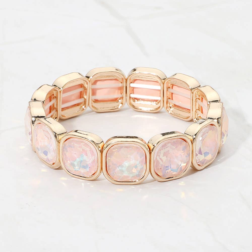Faceted Cushion Gem Beaded Stretch Bracelet