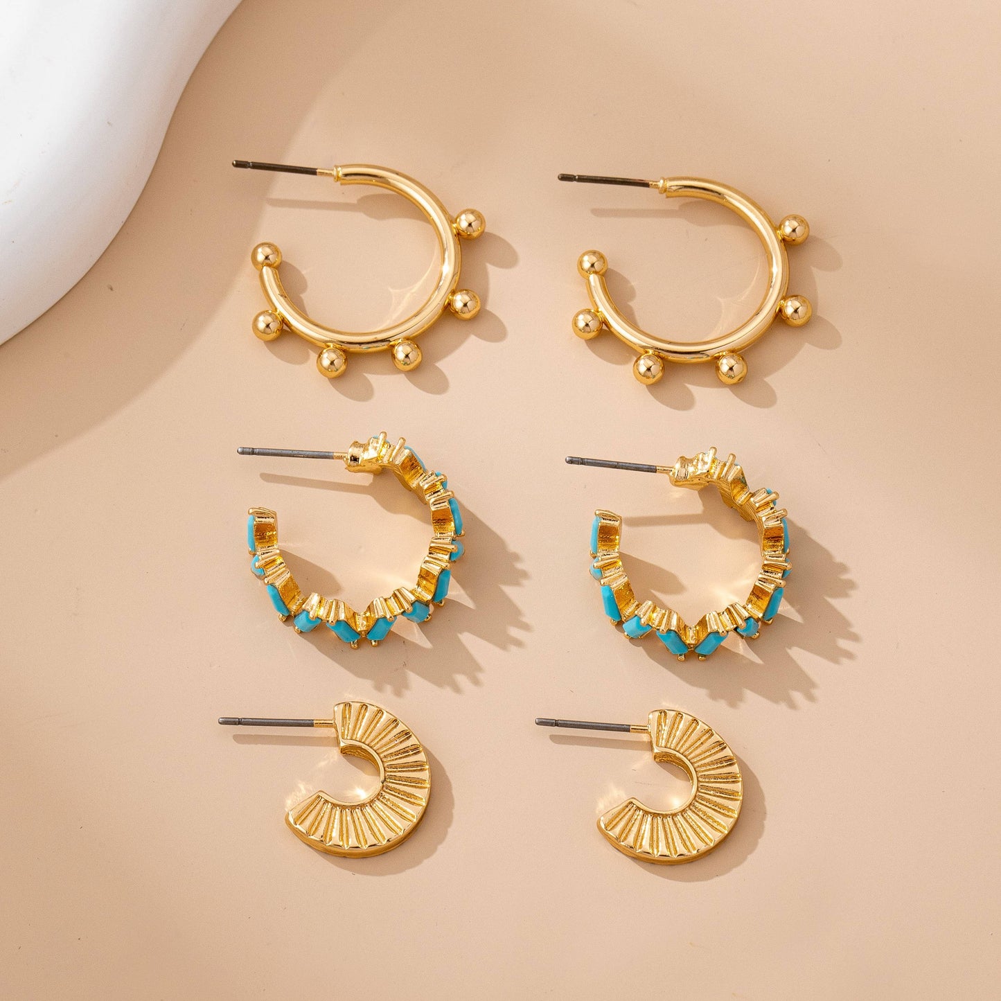 Turquoise Enamel Hoop Trio Earring Set | 80E61672