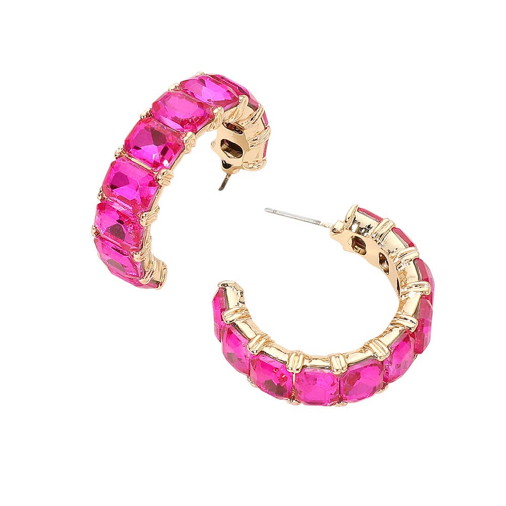 Faceted Rectangular Gem Curved Hoop Earrings
