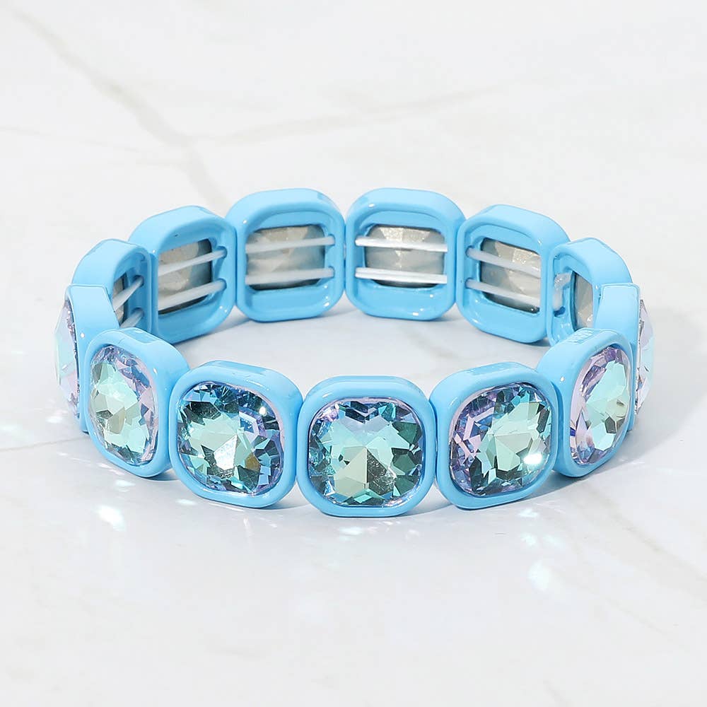 Faceted Cushion Gem Beaded Stretch Bracelet