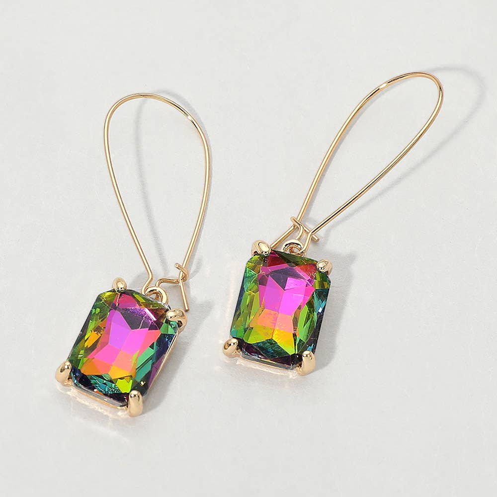 Emerald Cut Stone Dangle Evening Earrings