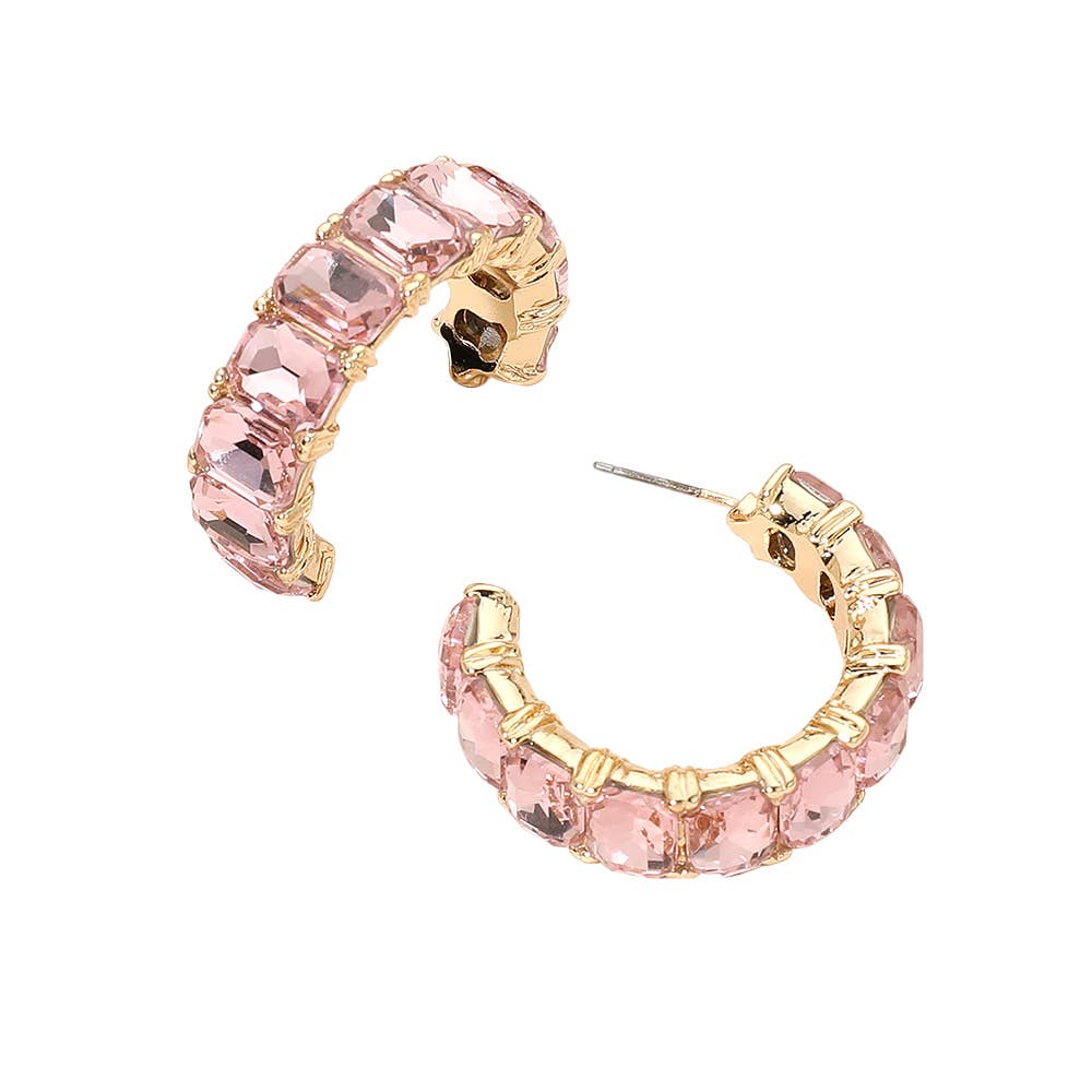 Faceted Rectangular Gem Curved Hoop Earrings