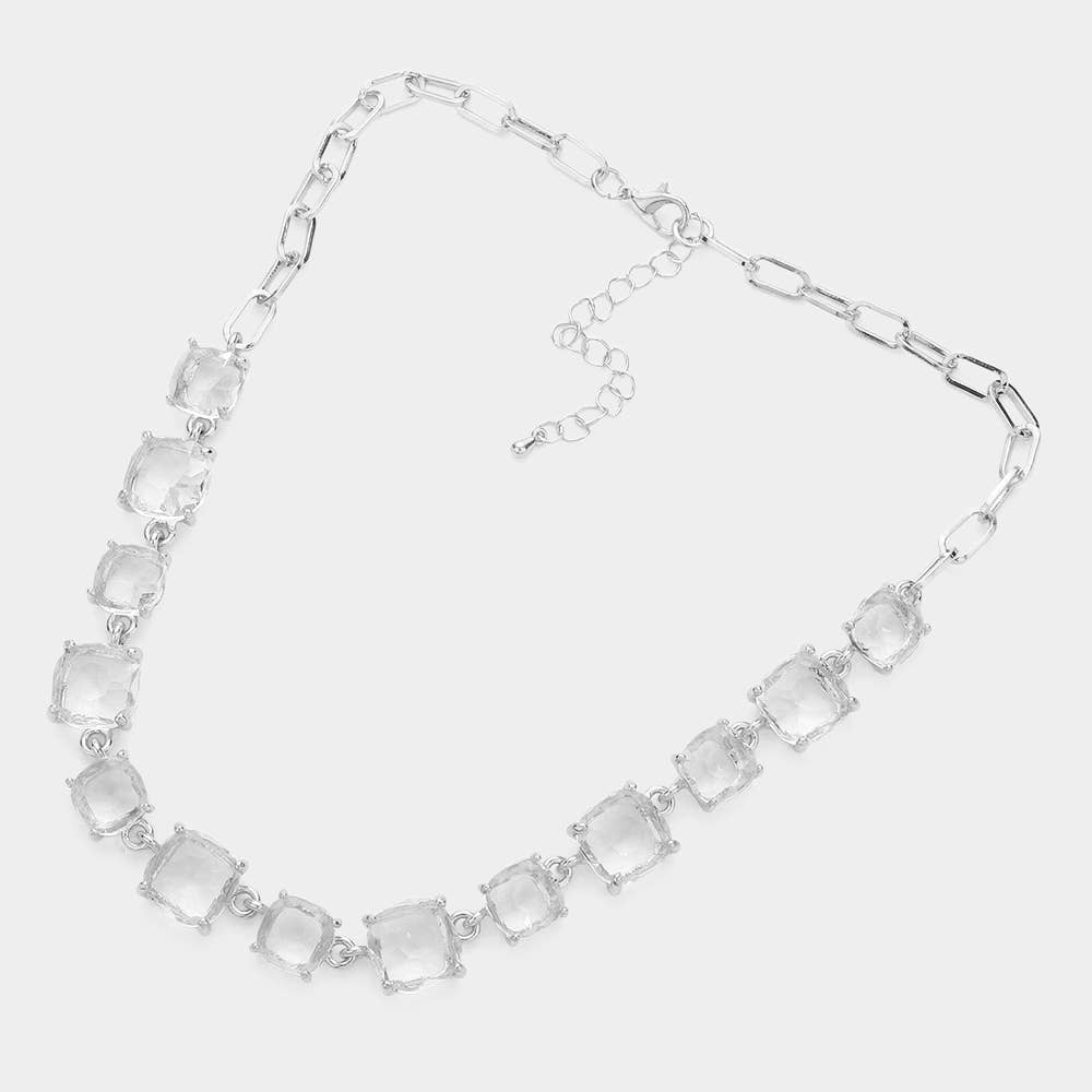 Cushion Square Stone Link Evening Necklace