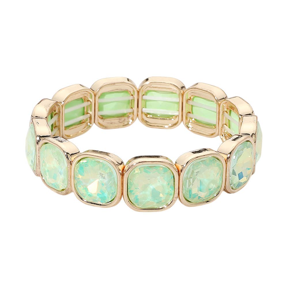 Faceted Cushion Gem Beaded Stretch Bracelet