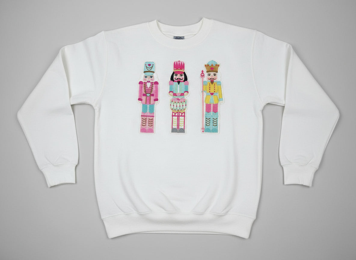 Pastel Nutcracker Chenille White Glitter Sweatshirt