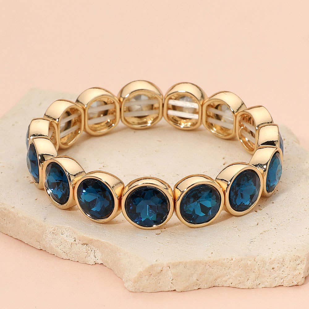 Faceted Round Gem Beaded Stretch Evening Bracelet