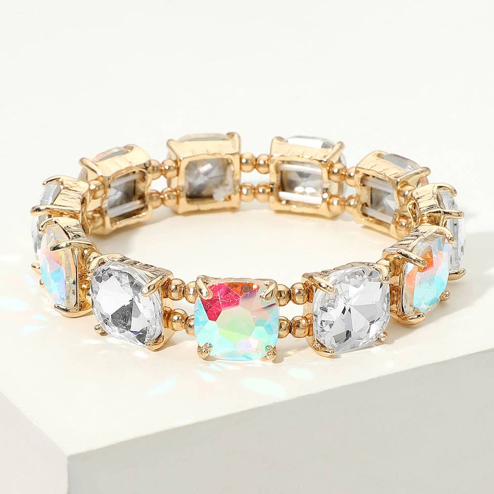 Cushion Square Stone Stretch Evening Bracelet