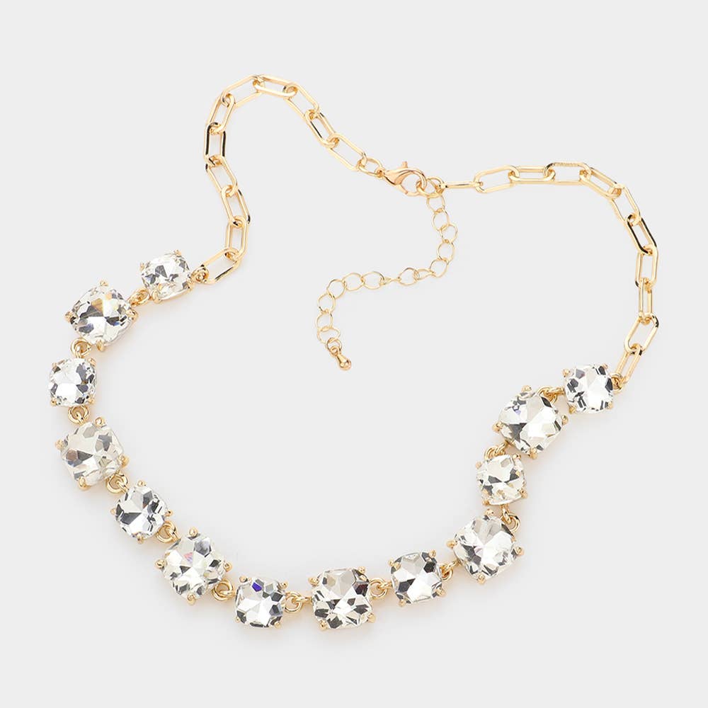 Cushion Square Stone Link Evening Necklace