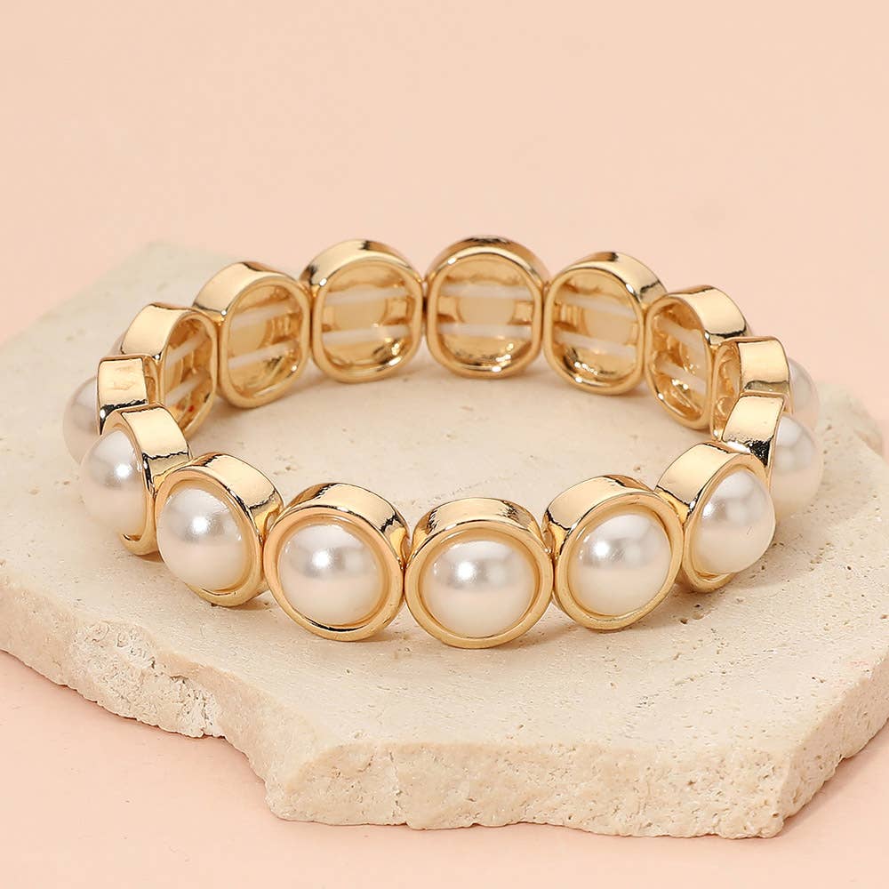 Faceted Round Gem Beaded Stretch Evening Bracelet