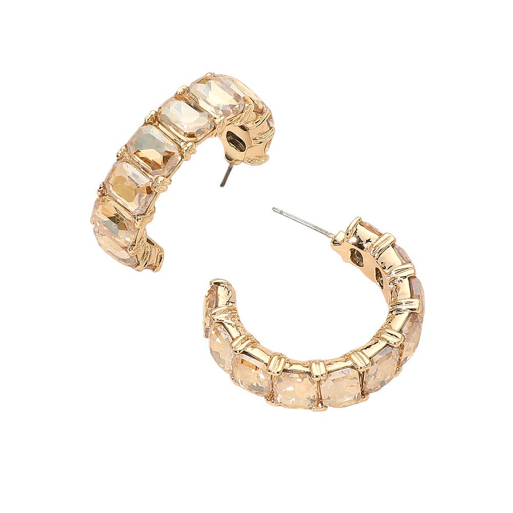Faceted Rectangular Gem Curved Hoop Earrings