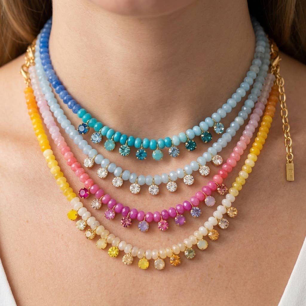Boho Rondelle Beaded Rhinestone Choker Necklace