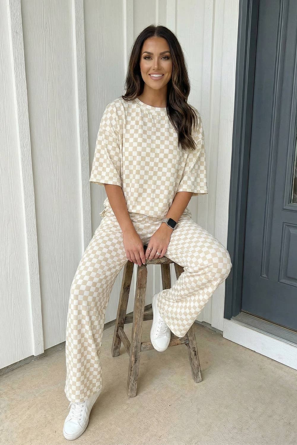 LAS Checkered Print Half Sleeve Tee 2pcs Lounge Pant (S-XL)