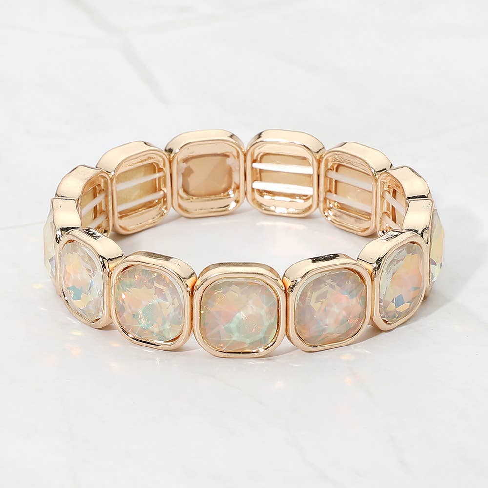 Faceted Cushion Gem Beaded Stretch Bracelet