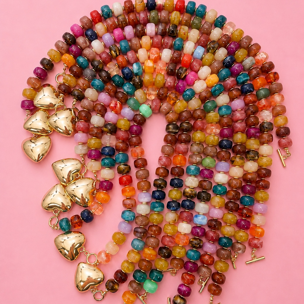 MULTI BEADED HEART CHARM TOGGLE NECKLACE | 40NK9700