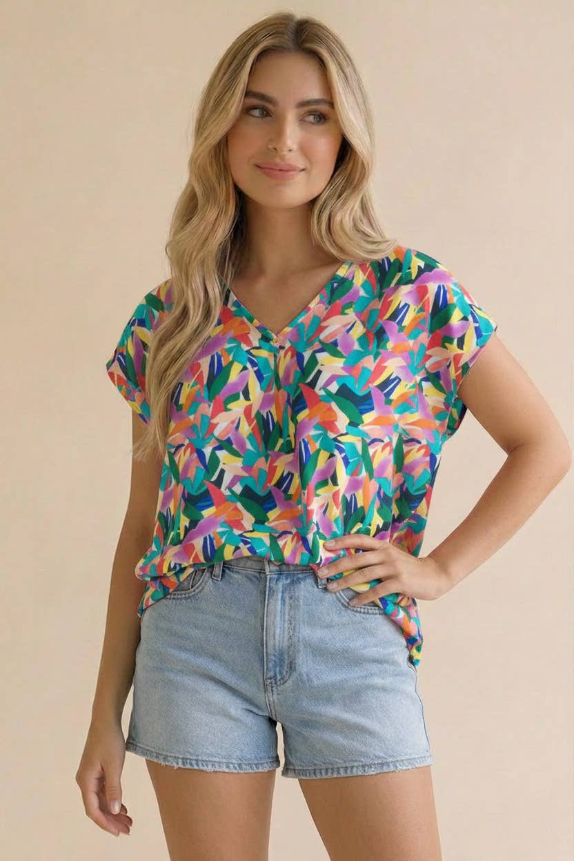V-Neck Floral Geometric Boho Ethnic Blouse