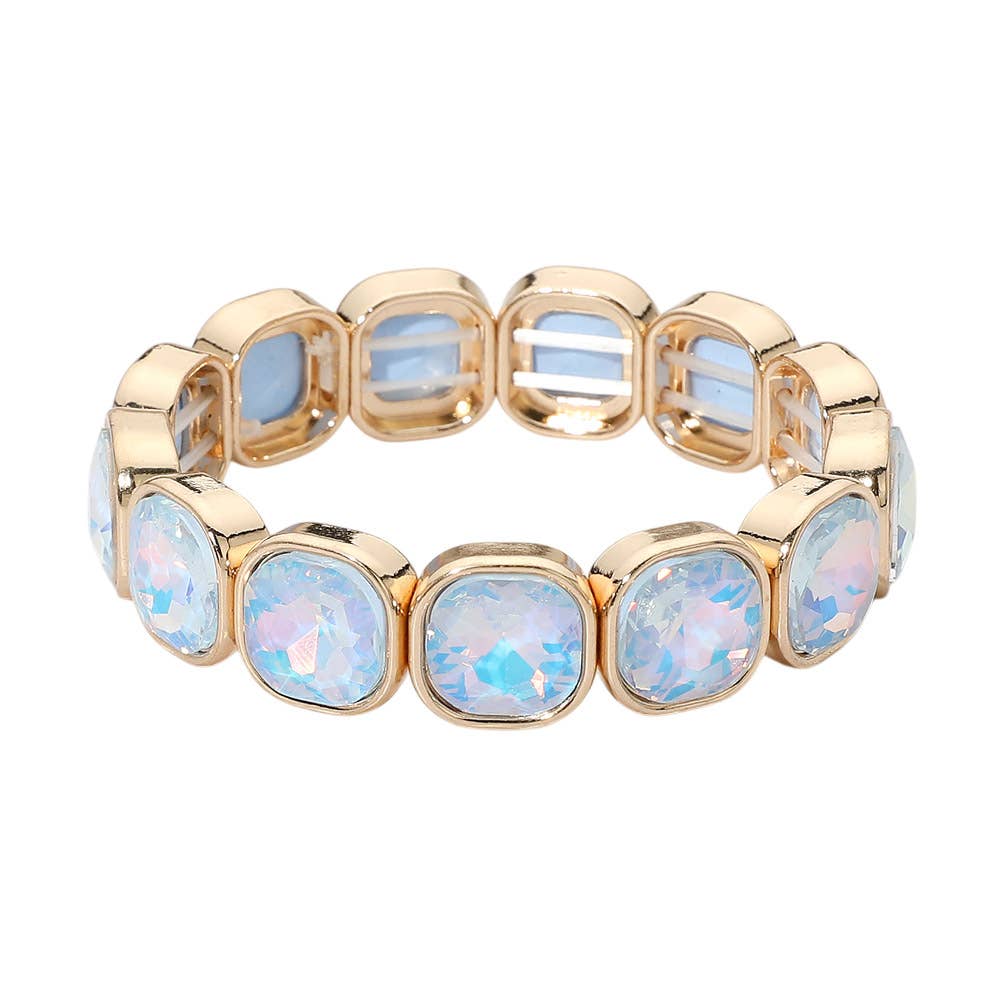 Faceted Cushion Gem Beaded Stretch Bracelet
