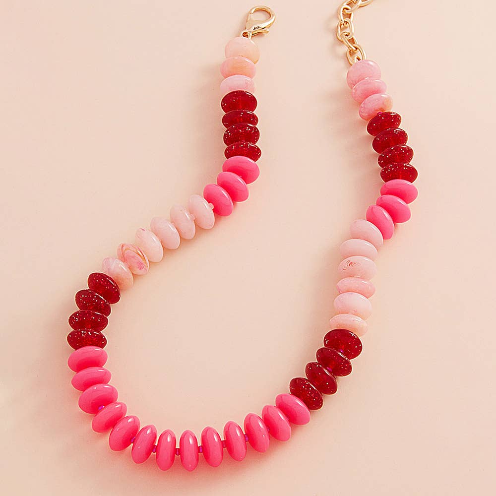 Ombre Resin Oval Disk Beaded Necklace