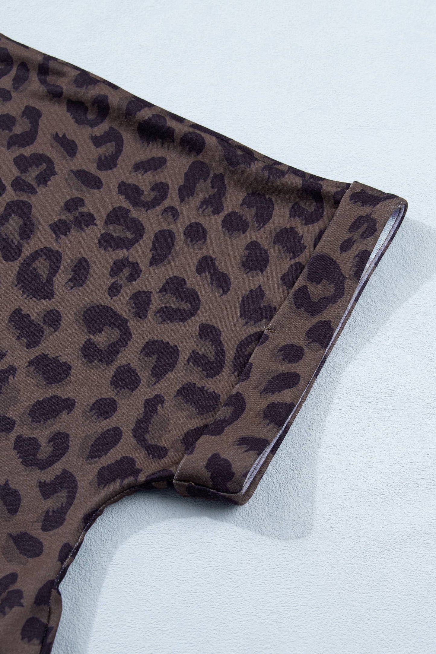 Brown Leopard Collared V Neck Top & Shorts Set