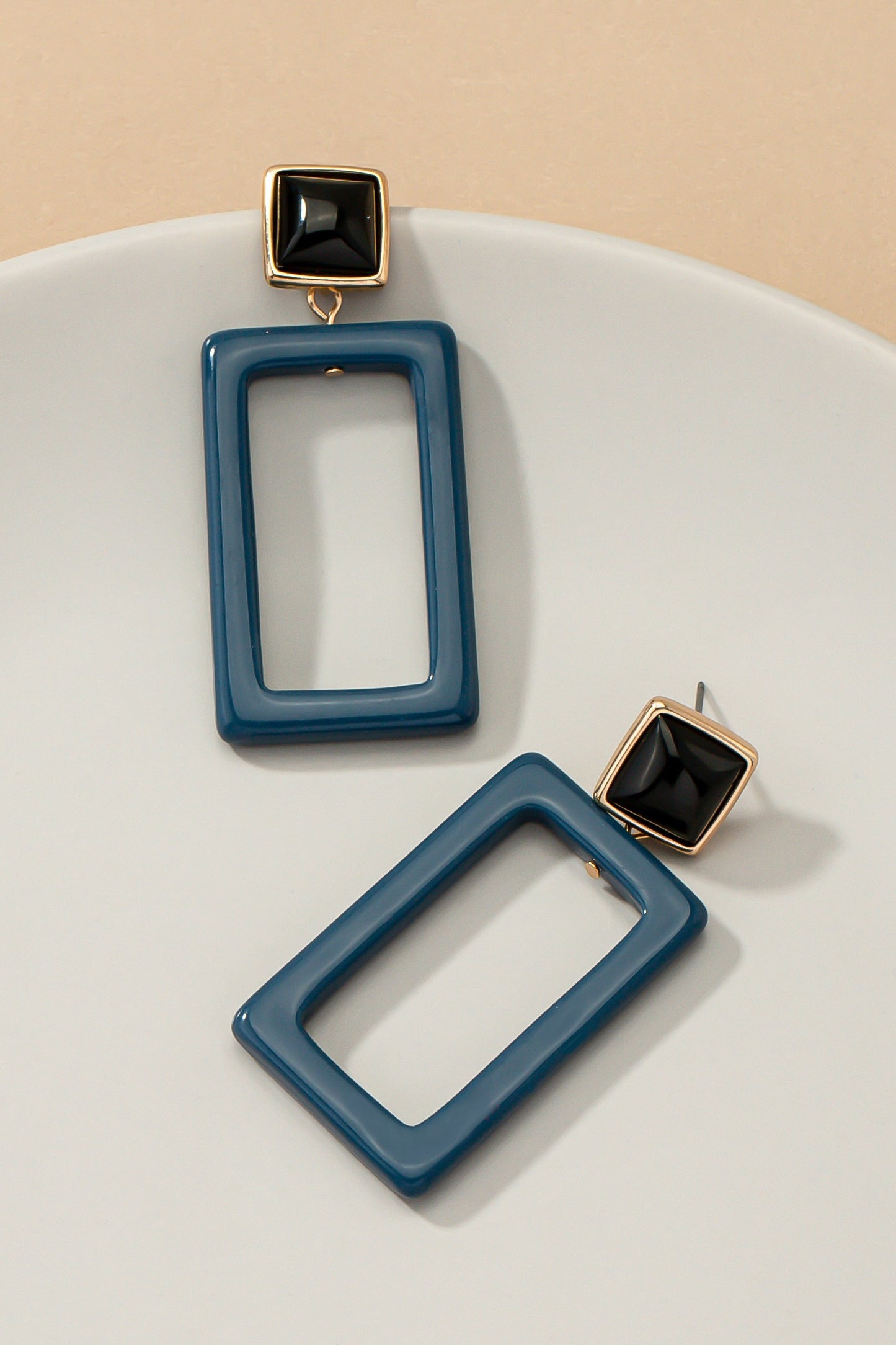 Dark blue rectangle drop earrings  531