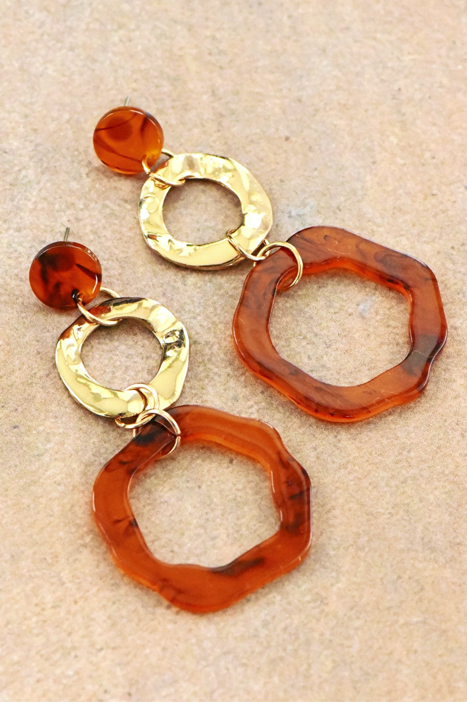 Brown Tortoise Acetate Drop Earrings  201