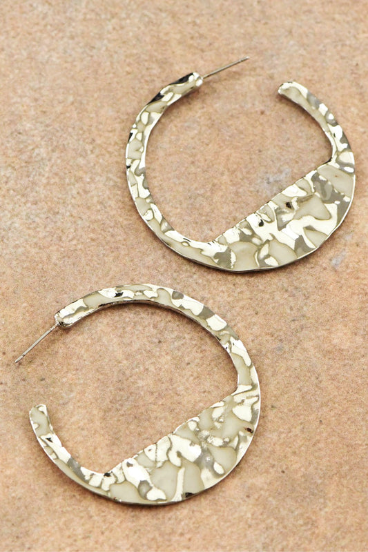 Silver Plated Hammered Hoop Earrings  758