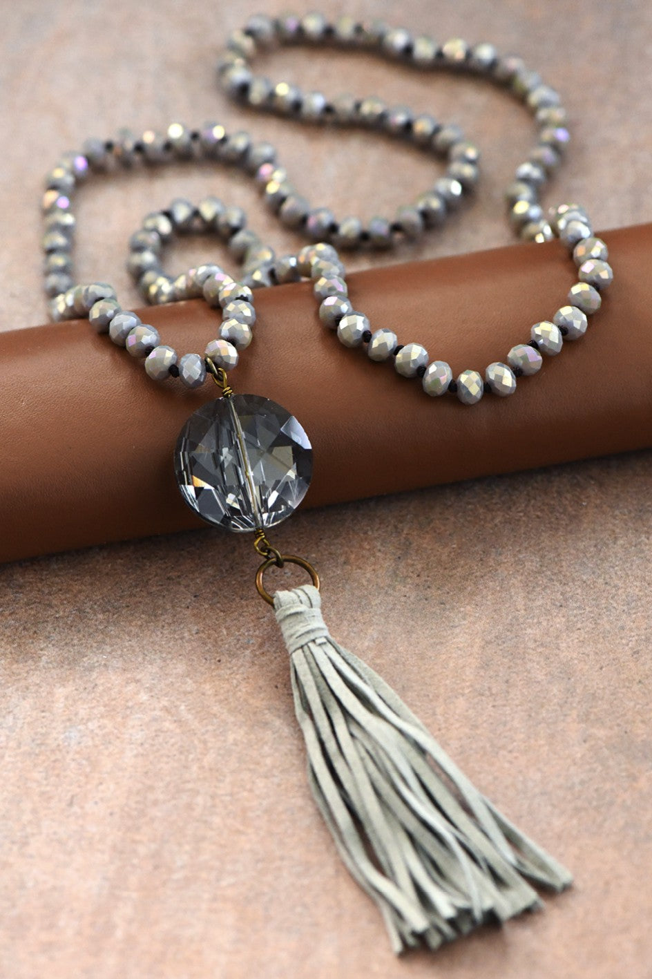 Glass Crystal Pendant Beaded Necklace with Tassel 140