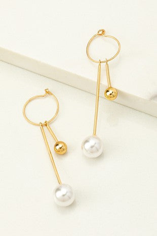 MINIMALIST HOOP AND STICK DROP EARRINGS WITH PEARL #218