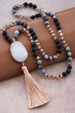 Tassel stone pendant necklace #1014