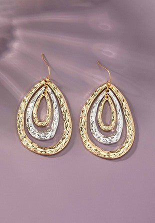 two tone triple hammed hoop earrings #190