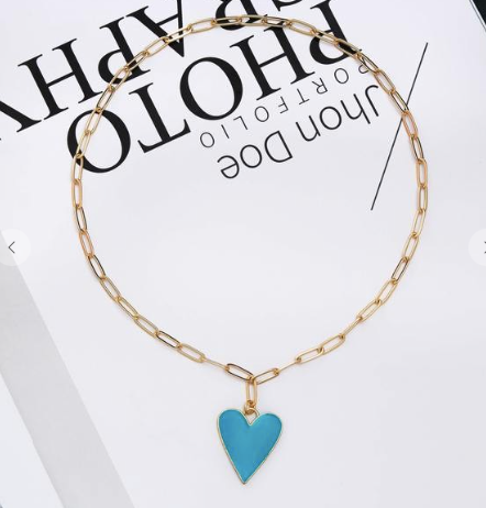 Enamel Heart Paperclip Chain Necklace 501