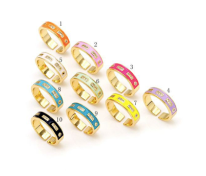 CZ On Colorful Enamel Adjustable Ring 499