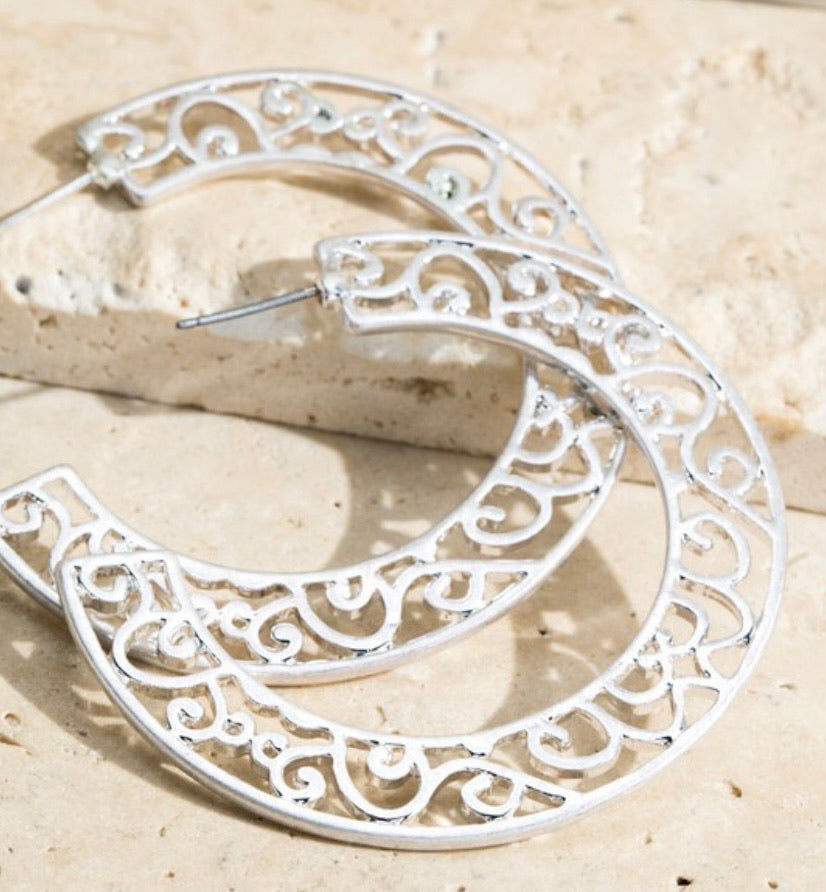 Metal Filigree Hoop Earrings 174