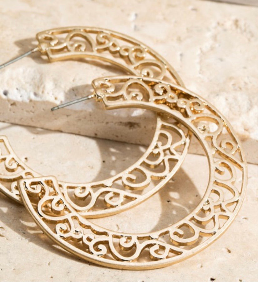 Metal Filigree Hoop Earrings 174