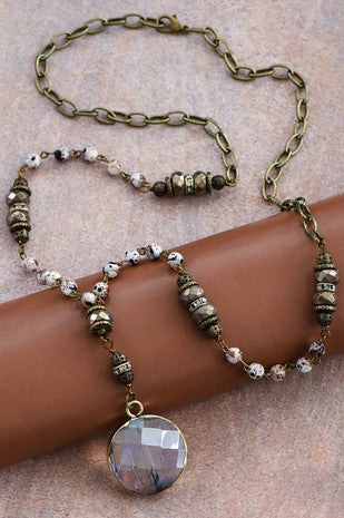 Long Stone Bead Chain Link Necklace #1015