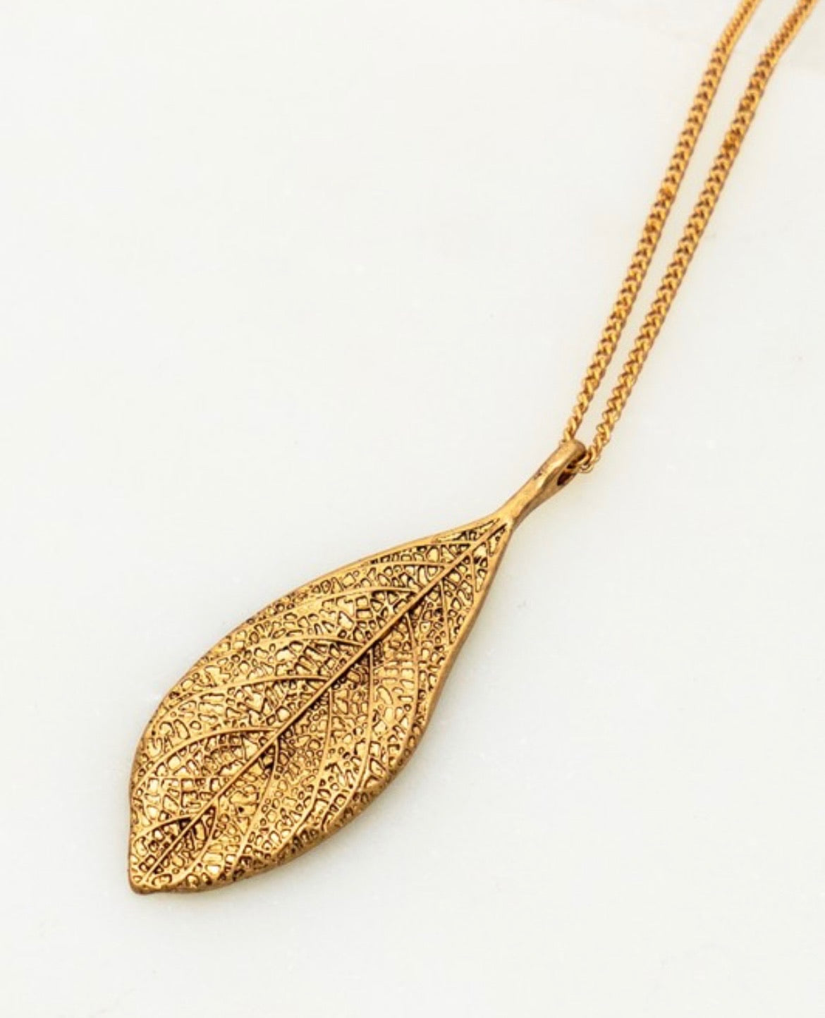 Destressed Leaf Pendant Necklace  122