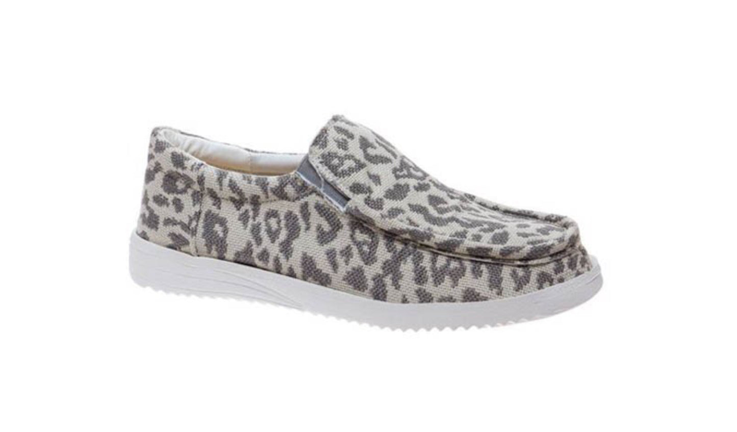 Grey Leopard Slip On Shoes