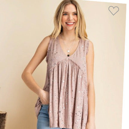 FOIL PRINTED RAW EDGED RUFFLE  TOP  561