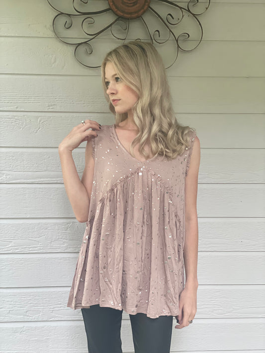 FOIL PRINTED RAW EDGED RUFFLE  TOP  561