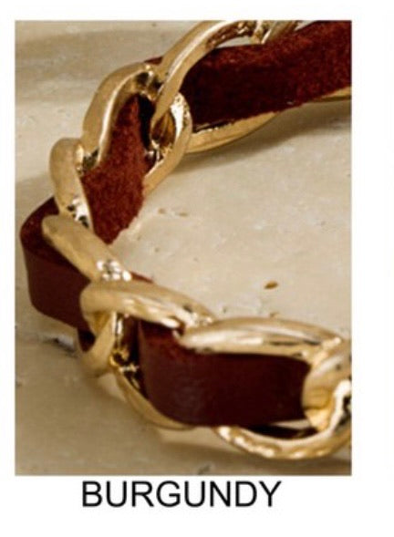 Chain and Faux Leather Hoop 163