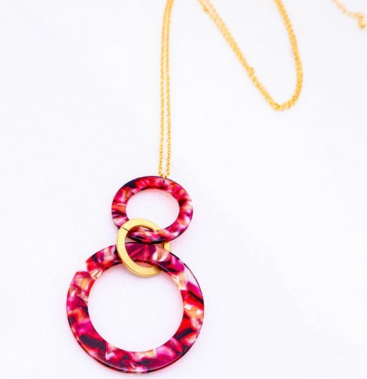 DOUBLE RED RESIN HOOP PENDANT NECKLACE 138